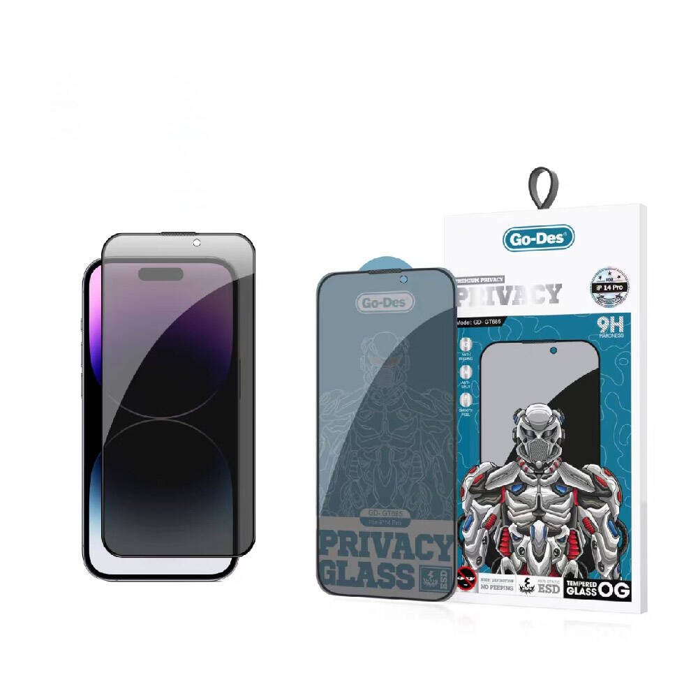 iPhone 14 Pro Max Go Des 9D Full Cover Privacy Temperli Cam Ekran Koruyucu Siyah