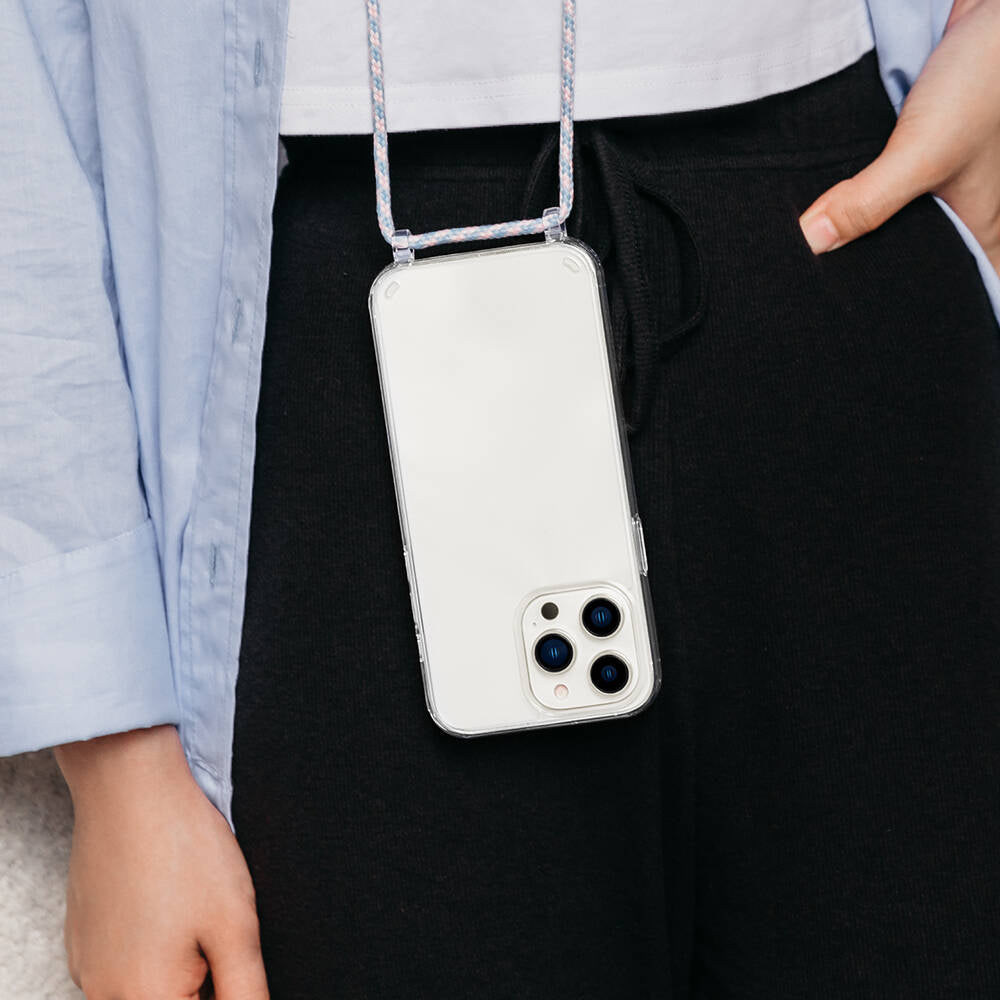 iPhone 14 Pro Max Kılıf Boyun Askılı Şok Önleyicili Şeffaf Lisanslı Switcheasy Play Kılıf Pembe