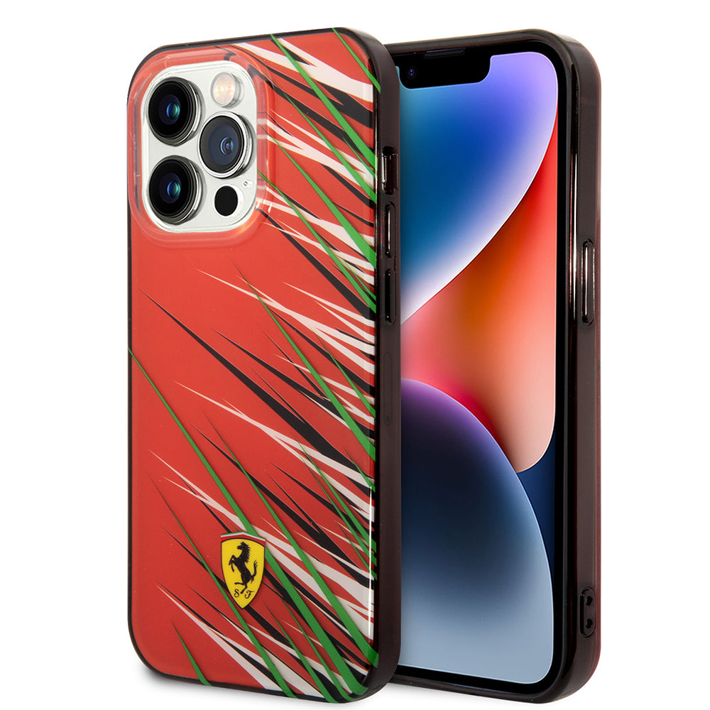 Apple iPhone 14 Pro Max Kılıf Ferrari Orjinal Lisanslı Baskı Logolu Çimen Desenli Kapak