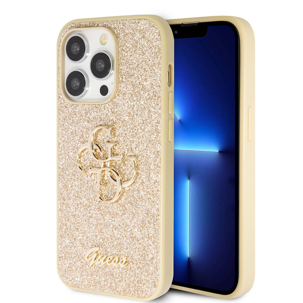 Apple iPhone 14 Pro Max Kılıf Guess Orjinal Lisanslı 4G Büyük Metal Logolu Glitter Kapak
