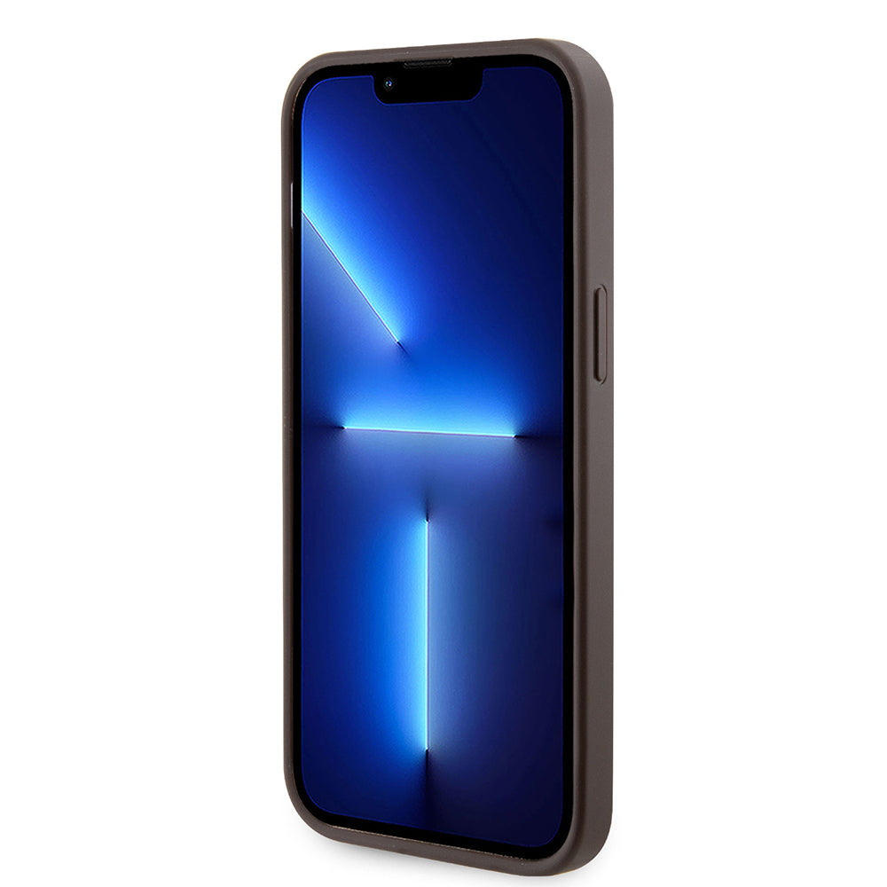 Apple iPhone 14 Pro Max Kılıf Guess Orjinal Lisanslı M-safe Şarj Özellikli 4G Desenli Çizgili Kartlıklı Kapak Kahverengi