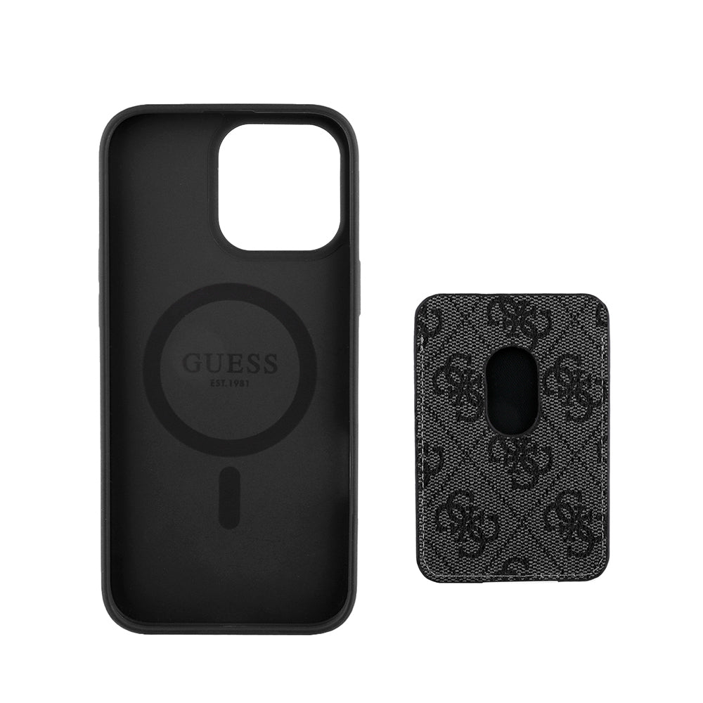 Apple iPhone 14 Pro Max Kılıf Guess Orjinal Lisanslı M-safe Şarj Özellikli 4G Desenli Çizgili Kartlıklı Kapak Kahverengi