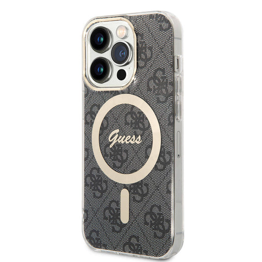 Apple iPhone 14 Pro Max Kılıf Guess Orjinal Lisanslı M-safe Şarj Özellikli Yazı Logolu 4G Desenli Kapak