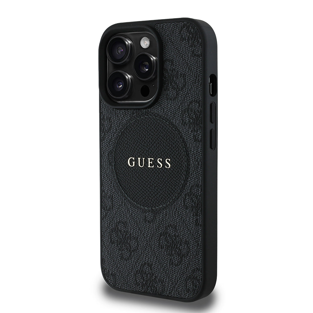 Apple iPhone 14 Pro Max Kılıf Guess Orjinal Lisanslı M-safe Şarj Özellikli Yazı Logolu Circle Classic Kapak Pembe