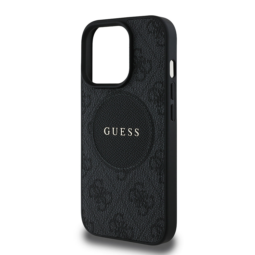 Apple iPhone 14 Pro Max Kılıf Guess Orjinal Lisanslı M-safe Şarj Özellikli Yazı Logolu Circle Classic Kapak Pembe