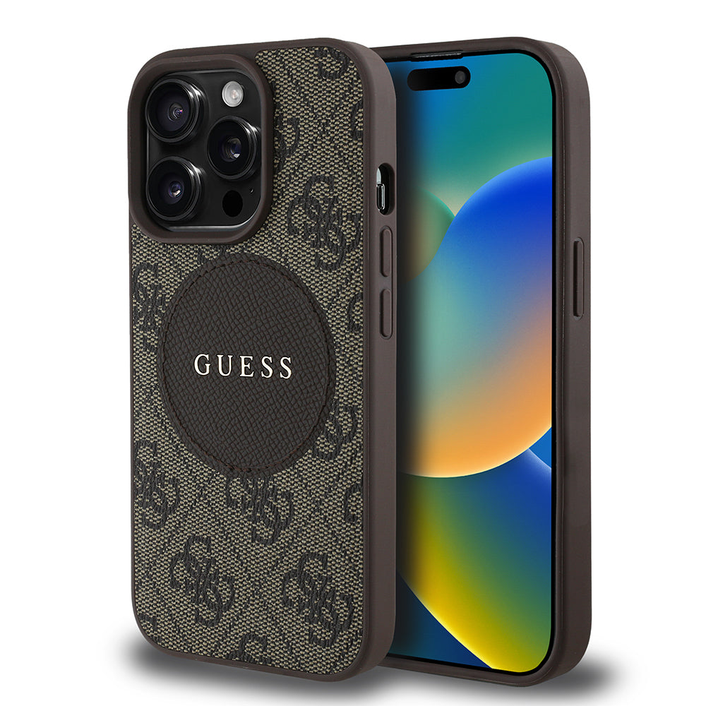 Apple iPhone 14 Pro Max Kılıf Guess Orjinal Lisanslı M-safe Şarj Özellikli Yazı Logolu Circle Classic Kapak Pembe