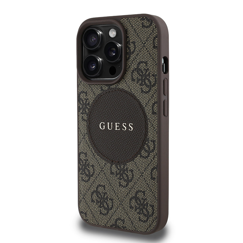 Apple iPhone 14 Pro Max Kılıf Guess Orjinal Lisanslı M-safe Şarj Özellikli Yazı Logolu Circle Classic Kapak Pembe