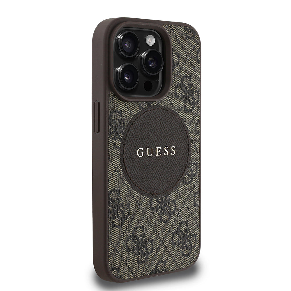 Apple iPhone 14 Pro Max Kılıf Guess Orjinal Lisanslı M-safe Şarj Özellikli Yazı Logolu Circle Classic Kapak Pembe