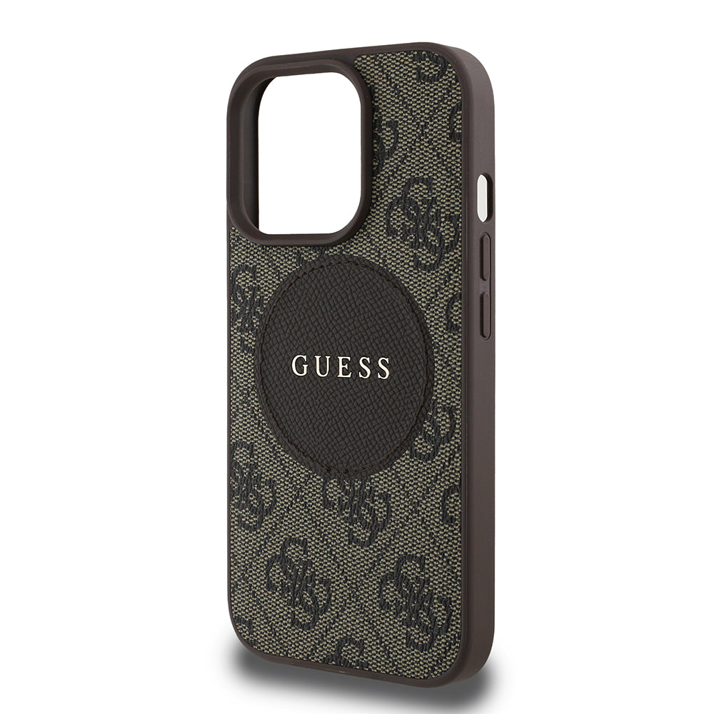 Apple iPhone 14 Pro Max Kılıf Guess Orjinal Lisanslı M-safe Şarj Özellikli Yazı Logolu Circle Classic Kapak Pembe