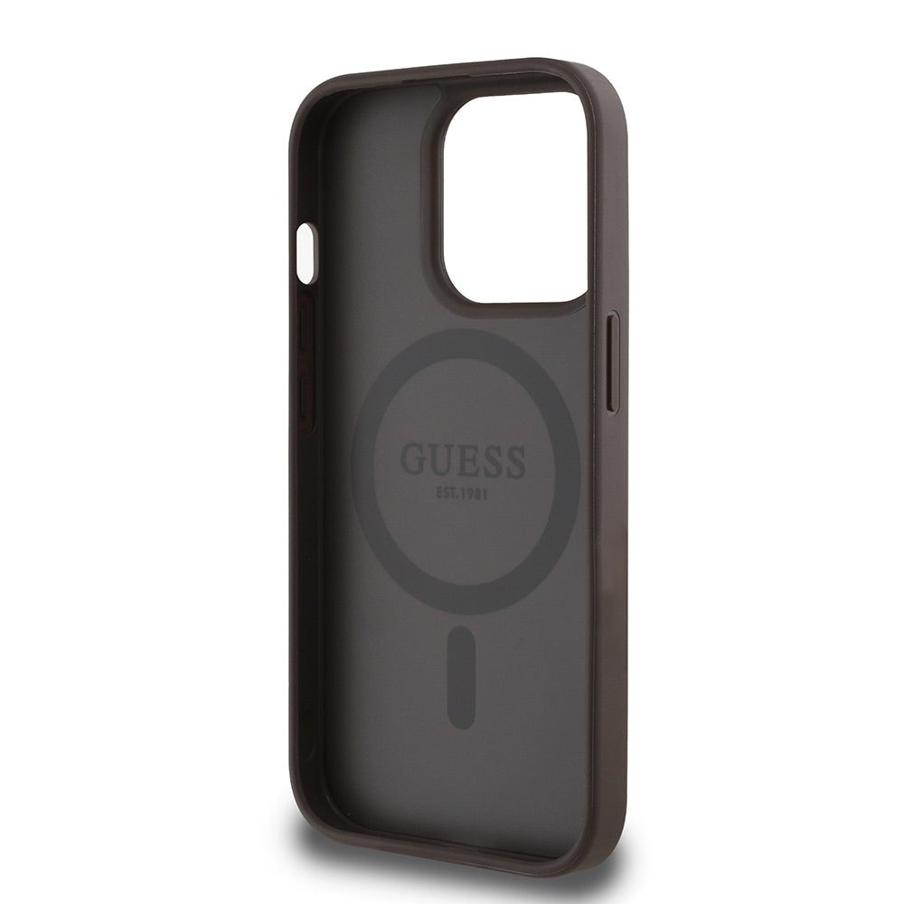 Apple iPhone 14 Pro Max Kılıf Guess Orjinal Lisanslı M-safe Şarj Özellikli Yazı Logolu Circle Classic Kapak Pembe