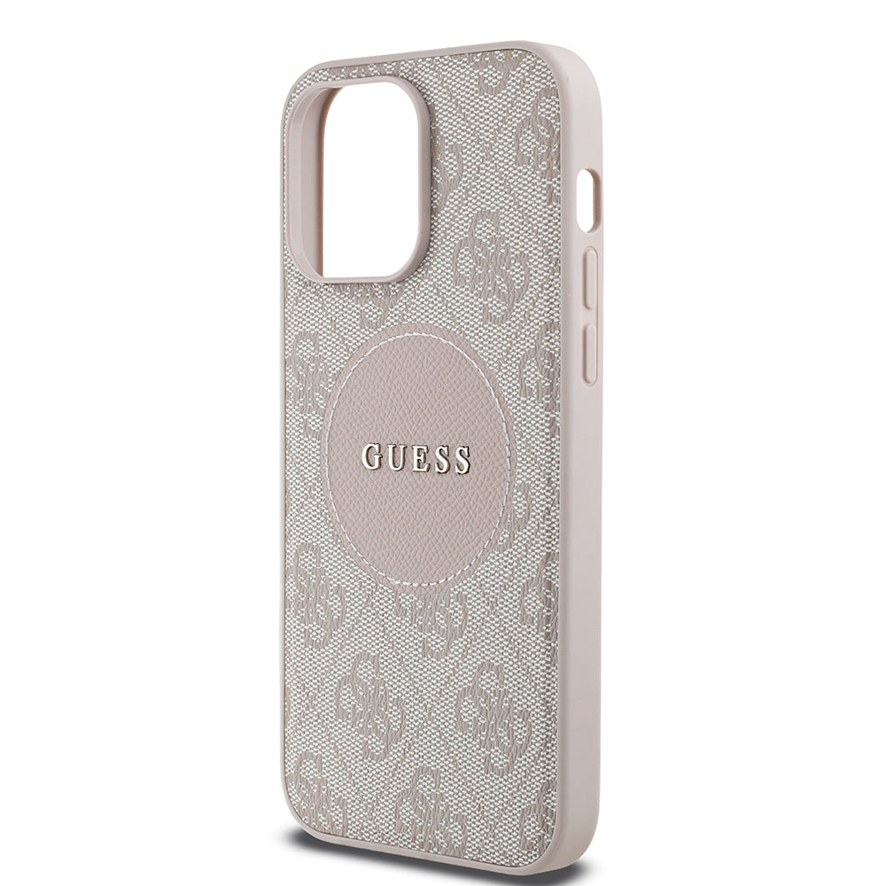 Apple iPhone 14 Pro Max Kılıf Guess Orjinal Lisanslı M-safe Şarj Özellikli Yazı Logolu Circle Classic Kapak Pembe