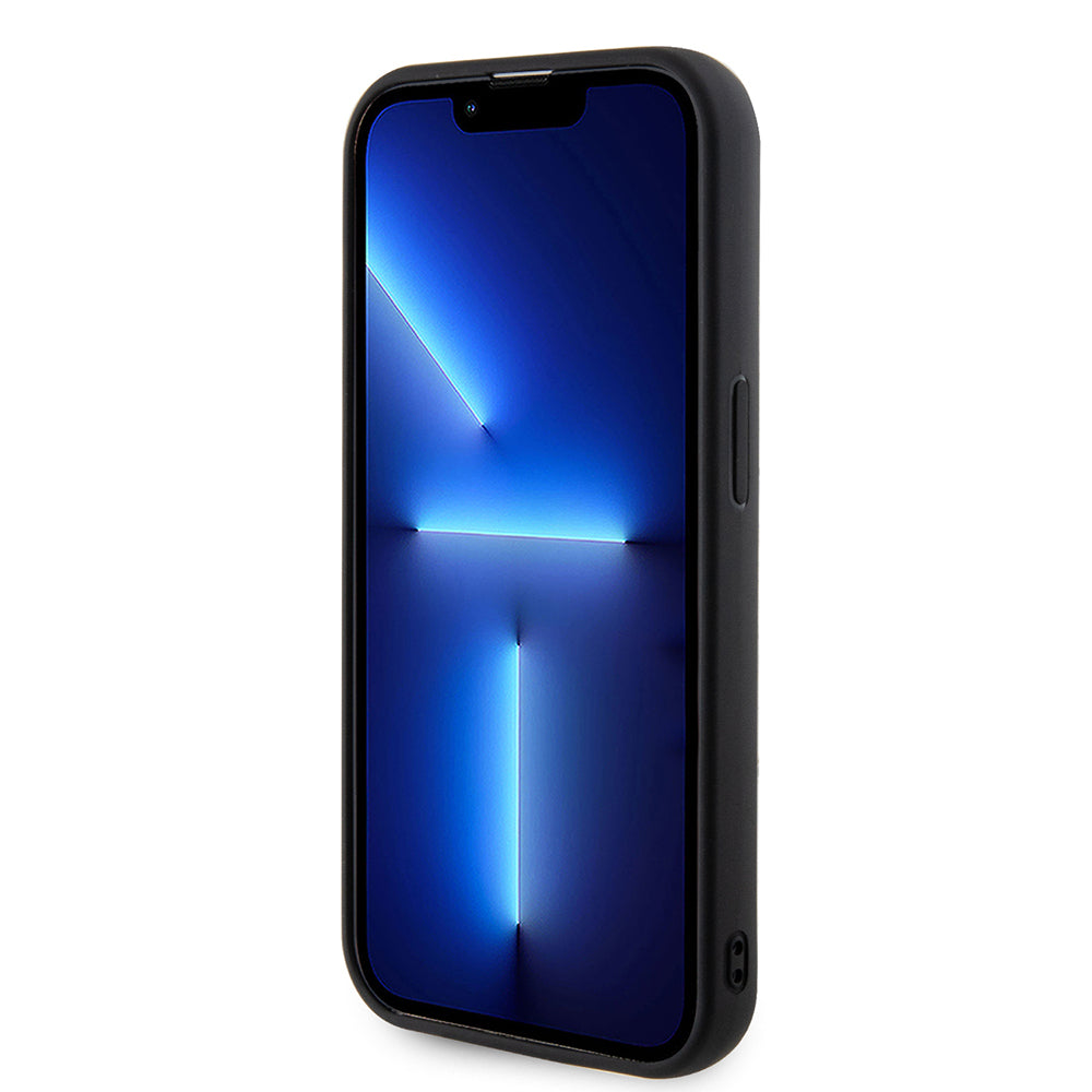 Apple iPhone 14 Pro Max Kılıf Guess Orjinal Lisanslı PU Deri Metal Yazı Logolu Kapitone Kapak Siyah