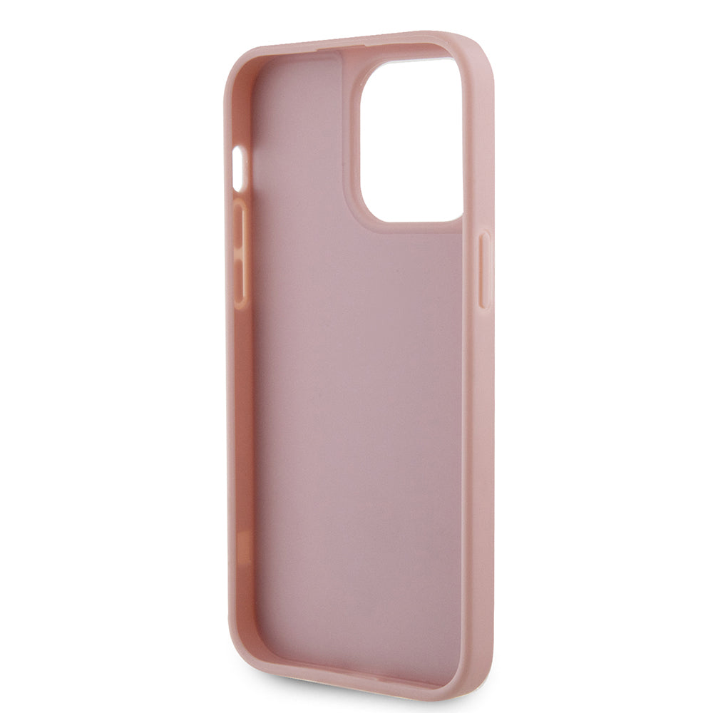 Apple iPhone 14 Pro Max Kılıf Guess Orjinal Lisanslı Taşlı Arka Yüzey Üçgen Logolu Kapak Pembe