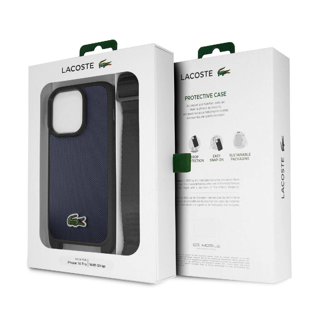 iPhone 14 Pro Max Kılıf Lacoste Orjinal Lisanslı PU Pike Desenli Arka Yüzey Askılı İkonik Timsah Dokuma Logolu Kılıf Kırmızı