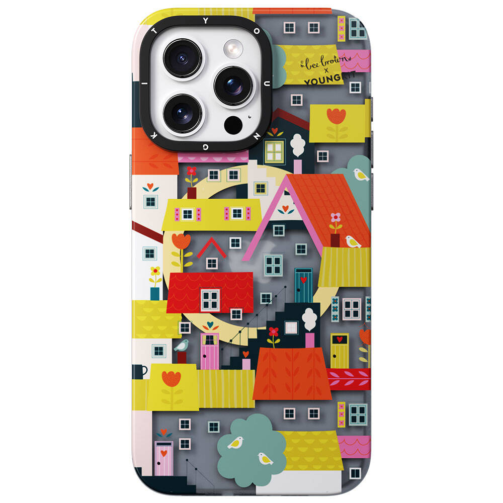 iPhone 14 Pro Max Kılıf Magsafe Şarj Özellikli Bee Brown Tasarımlı Youngkit Colorful Life Serisi Kılıf Sarı