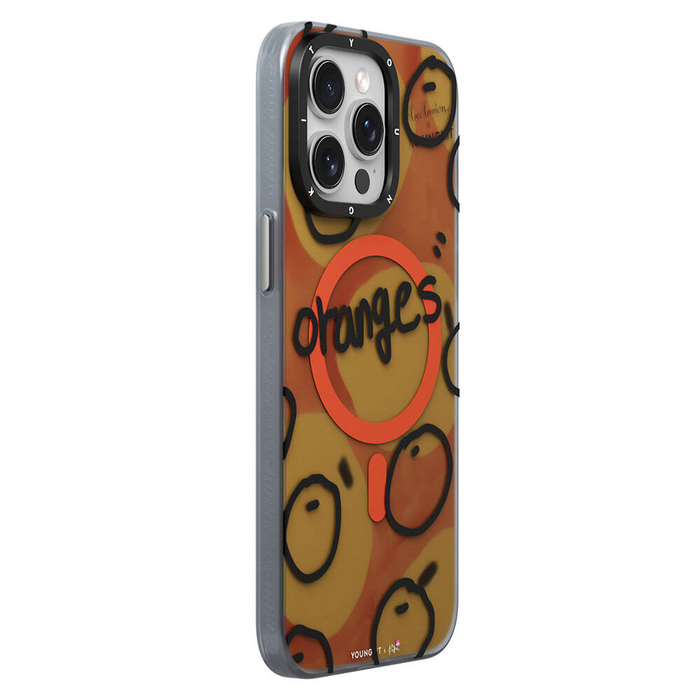 iPhone 14 Pro Max Kılıf Magsafe Şarj Özellikli Bee Brown Tasarımlı Youngkit Funny Serisi Kılıf Turuncu