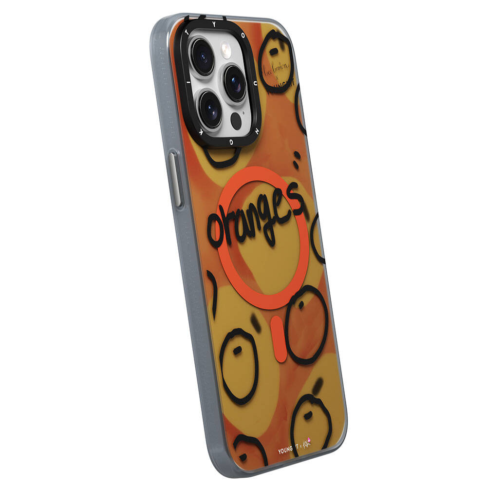 iPhone 14 Pro Max Kılıf Magsafe Şarj Özellikli Bee Brown Tasarımlı Youngkit Funny Serisi Kılıf Turuncu