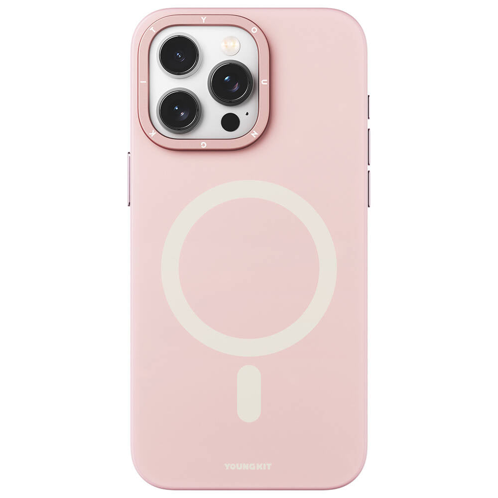iPhone 14 Pro Max Kılıf Magsafe Şarj Özellikli Çizilmeye ve Aşınmaya Dayanıklı Youngkit Velvet Serisi Kılıf Pembe