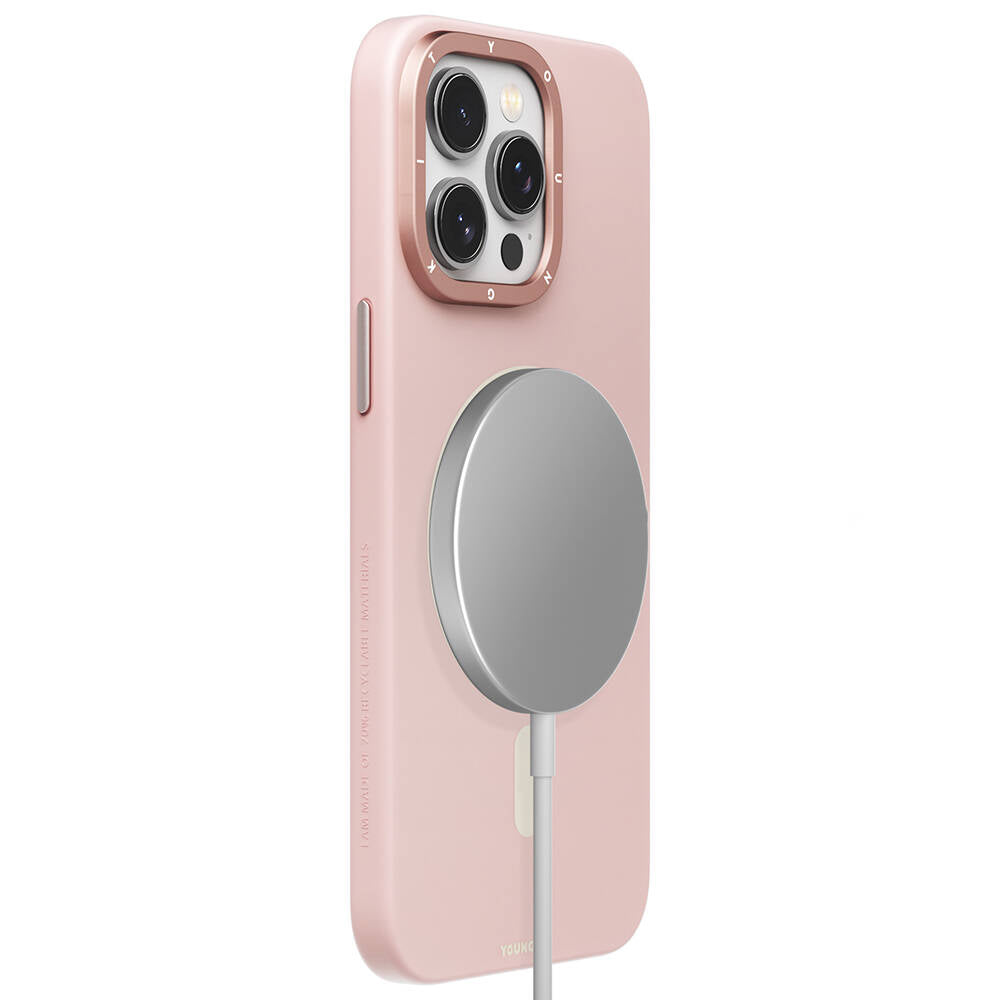 iPhone 14 Pro Max Kılıf Magsafe Şarj Özellikli Çizilmeye ve Aşınmaya Dayanıklı Youngkit Velvet Serisi Kılıf Pembe