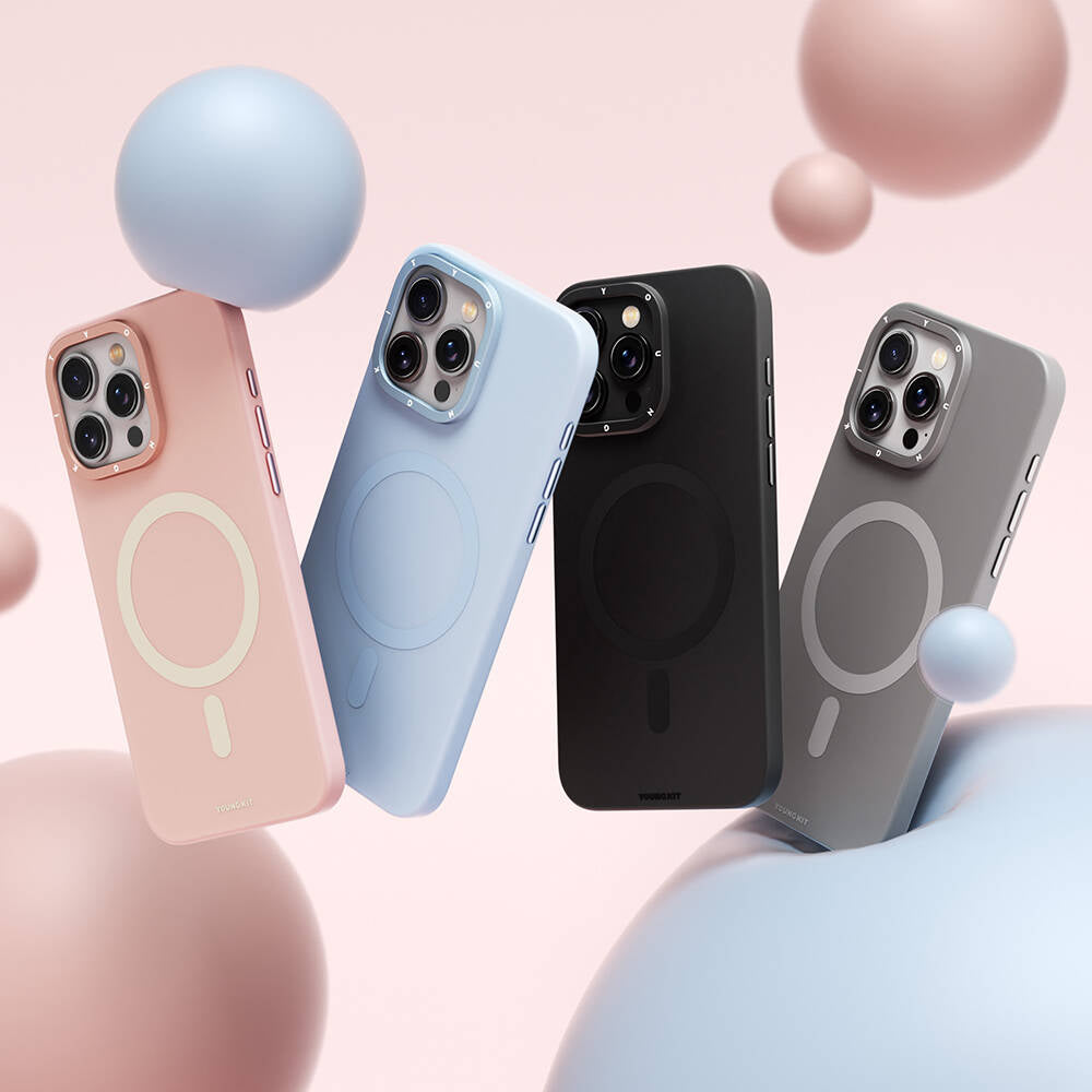 iPhone 14 Pro Max Kılıf Magsafe Şarj Özellikli Çizilmeye ve Aşınmaya Dayanıklı Youngkit Velvet Serisi Kılıf Pembe