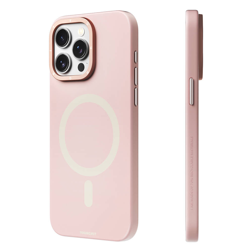 iPhone 14 Pro Max Kılıf Magsafe Şarj Özellikli Çizilmeye ve Aşınmaya Dayanıklı Youngkit Velvet Serisi Kılıf Pembe
