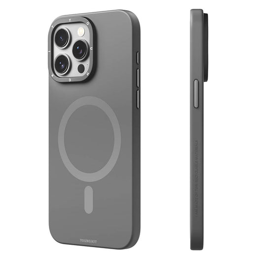 iPhone 14 Pro Max Kılıf Magsafe Şarj Özellikli Çizilmeye ve Aşınmaya Dayanıklı Youngkit Velvet Serisi Kılıf Gri