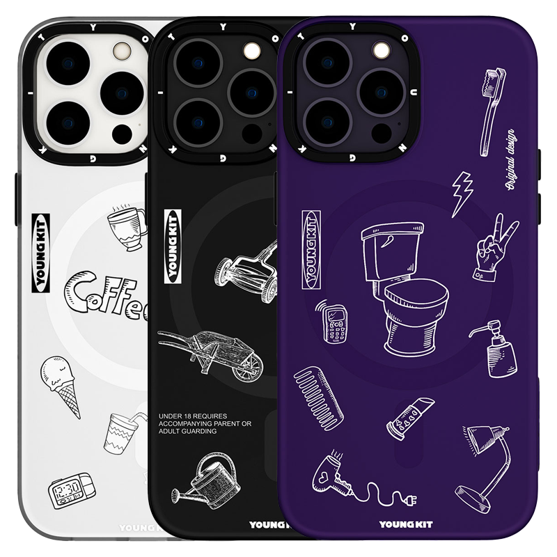 iPhone 14 Pro Max Kılıf Magsafe Şarj Özellikli Desenli Youngkit Plaything Serisi Kılıf Mor