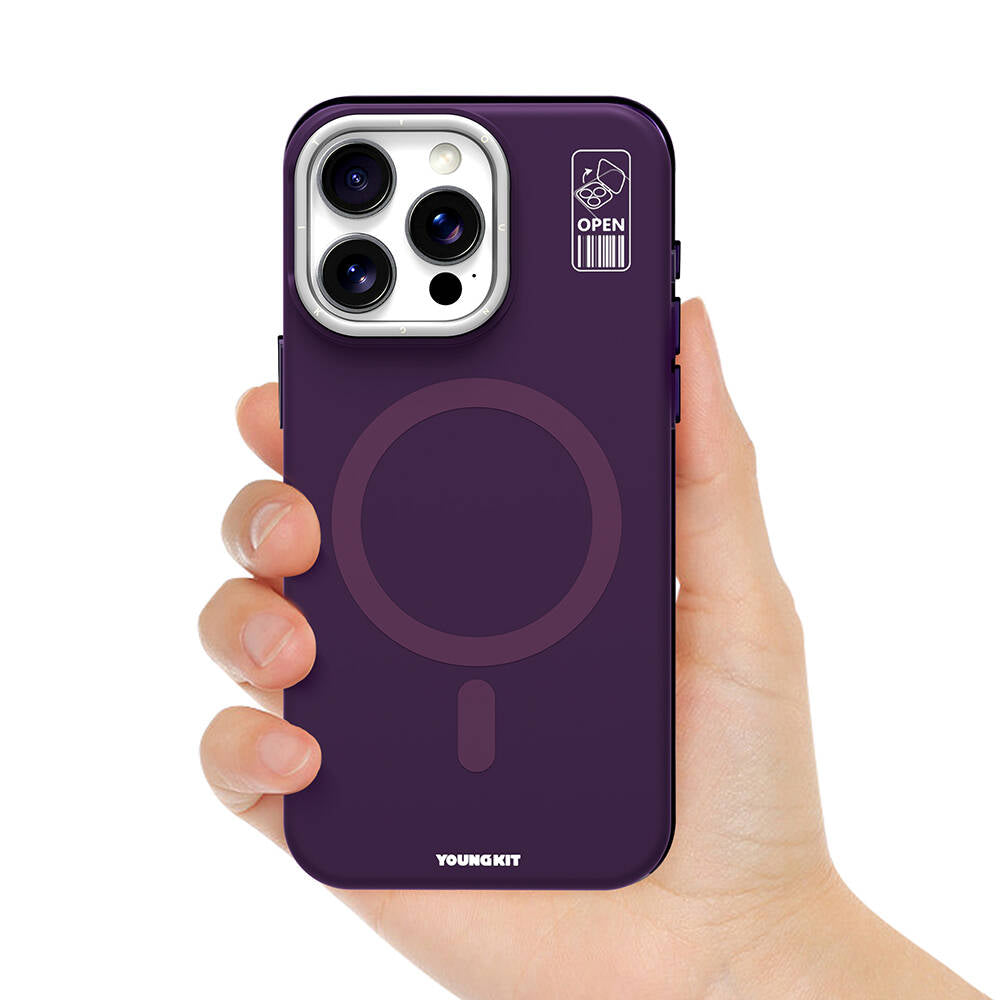 iPhone 14 Pro Max Kılıf Magsafe Şarj Özellikli Kamera Standlı Youngkit Bitty Cream Kılıf Mor