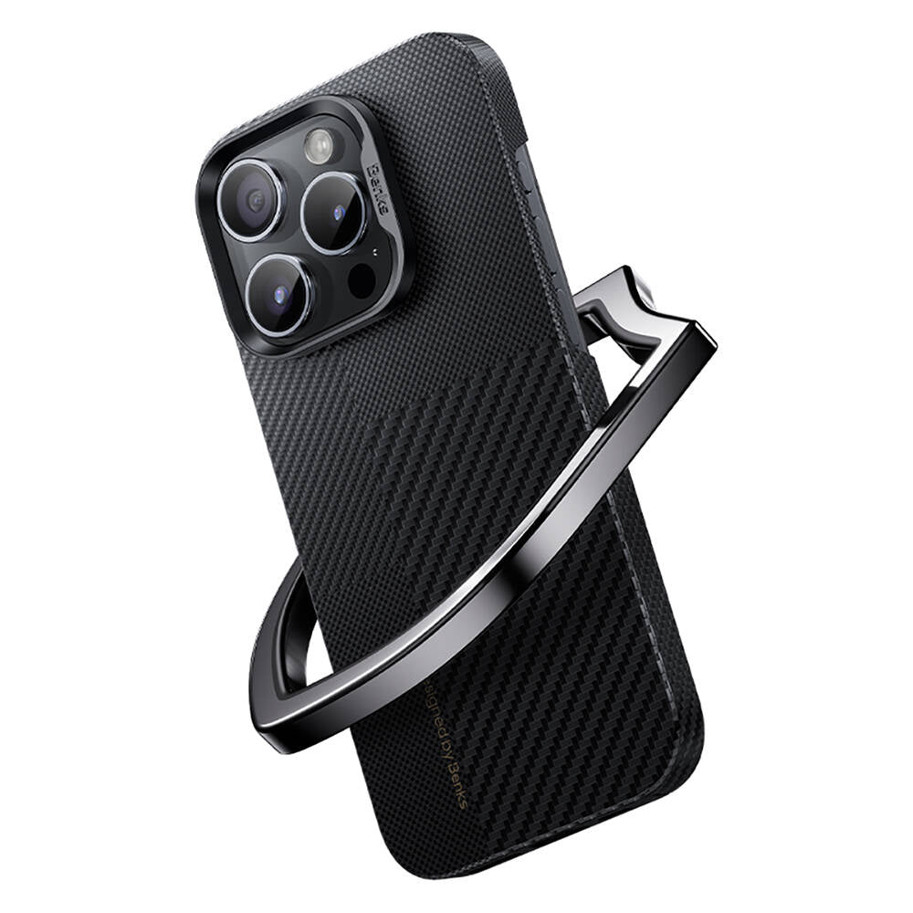 iPhone 14 Pro Max Kılıf Magsafe Şarj Özellikli Karbon Fiber Benks Montage ArmorAir Kevlar Kılıf Siyah