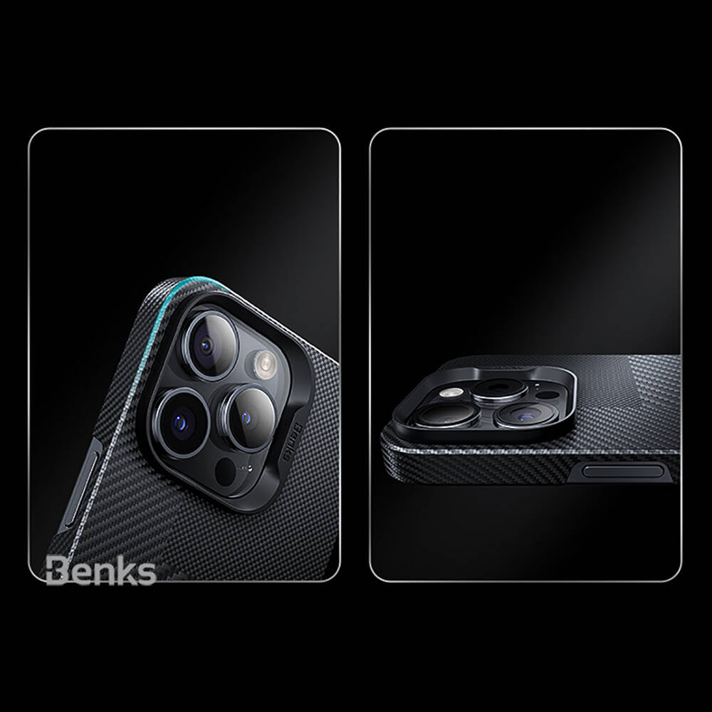 iPhone 14 Pro Max Kılıf Magsafe Şarj Özellikli Karbon Fiber Benks Montage ArmorAir Kevlar Kılıf Siyah
