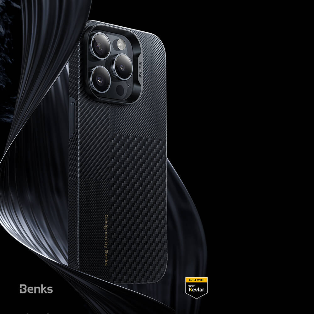 iPhone 14 Pro Max Kılıf Magsafe Şarj Özellikli Karbon Fiber Benks Montage ArmorAir Kevlar Kılıf Siyah