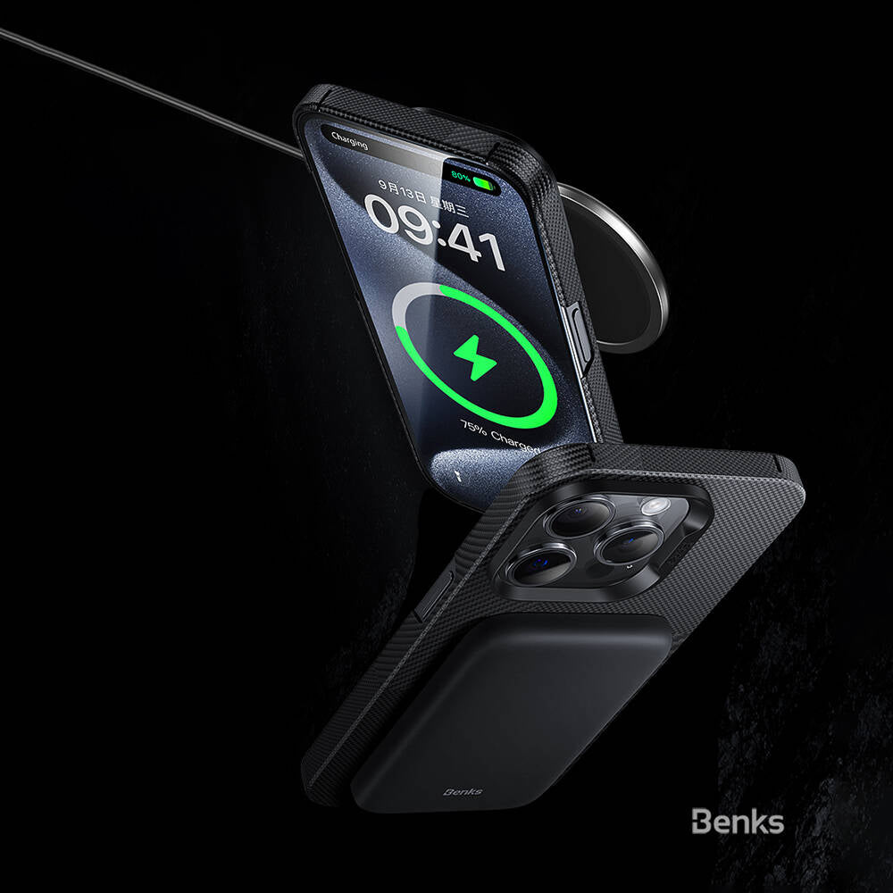 iPhone 14 Pro Max Kılıf Magsafe Şarj Özellikli Karbon Fiber Benks Montage ArmorAir Kevlar Kılıf Siyah