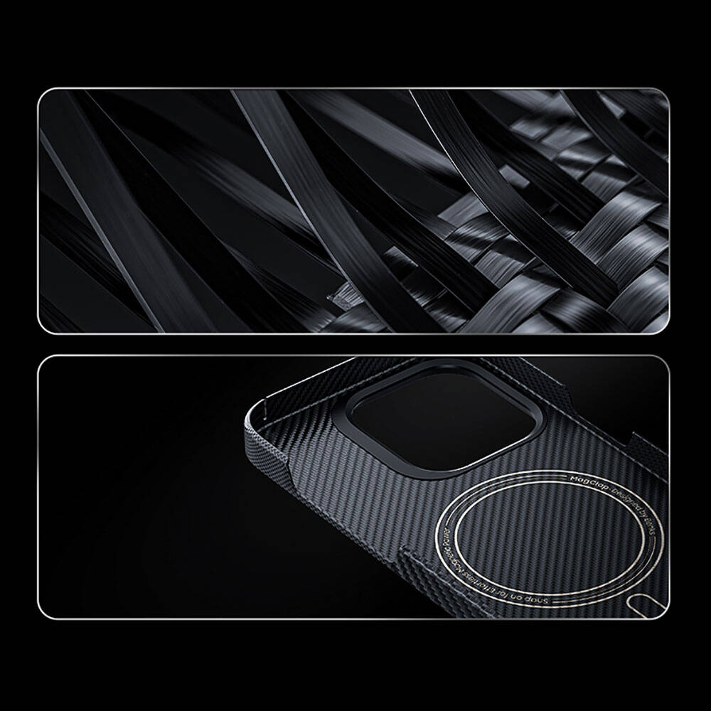 iPhone 14 Pro Max Kılıf Magsafe Şarj Özellikli Karbon Fiber Benks Montage ArmorAir Kevlar Kılıf Siyah