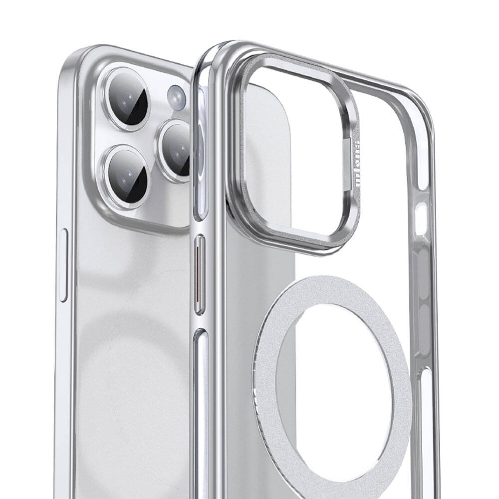 iPhone 14 Pro Max Kılıf Magsafe Şarj Özellikli Wlons Standlı Efsane Kılıf Gümüş