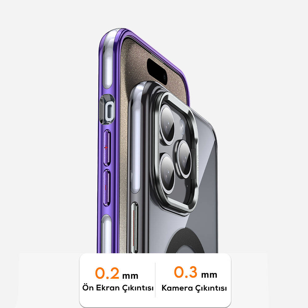 iPhone 14 Pro Max Kılıf Magsafe Şarj Özellikli Wlons Standlı Efsane Kılıf Mor