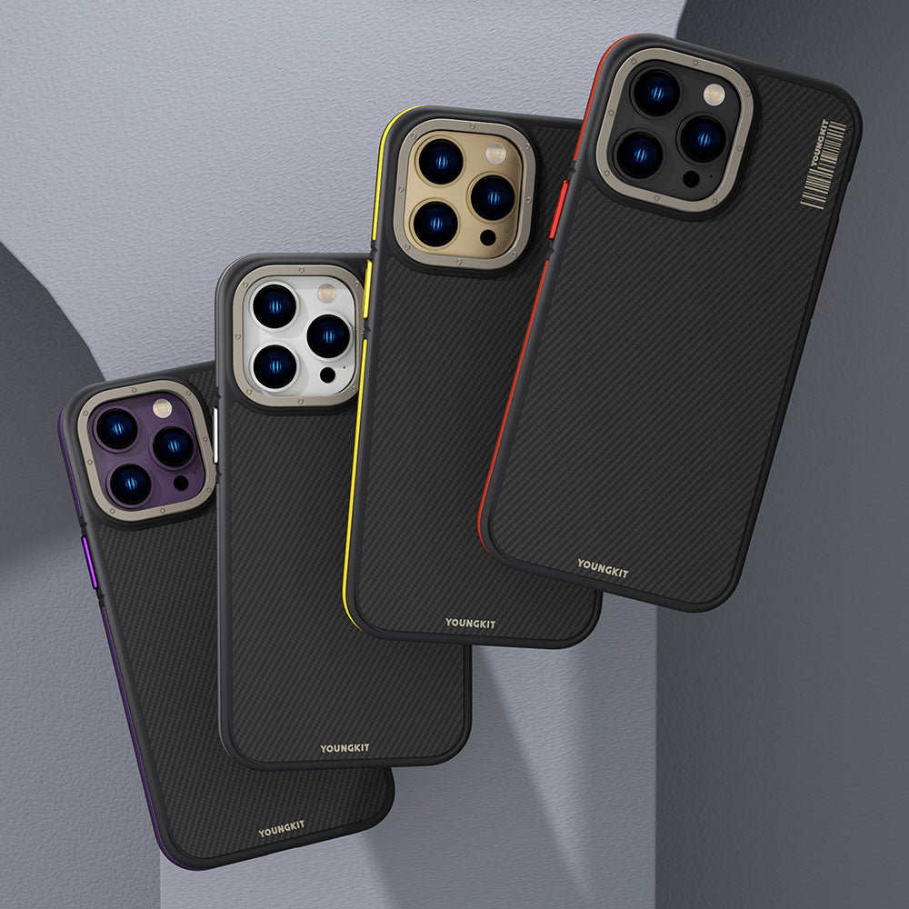 iPhone 14 Pro Max Kılıf Magsafe Şarj Özellikli YoungKit 600D Kevlar Kılıf Siyah