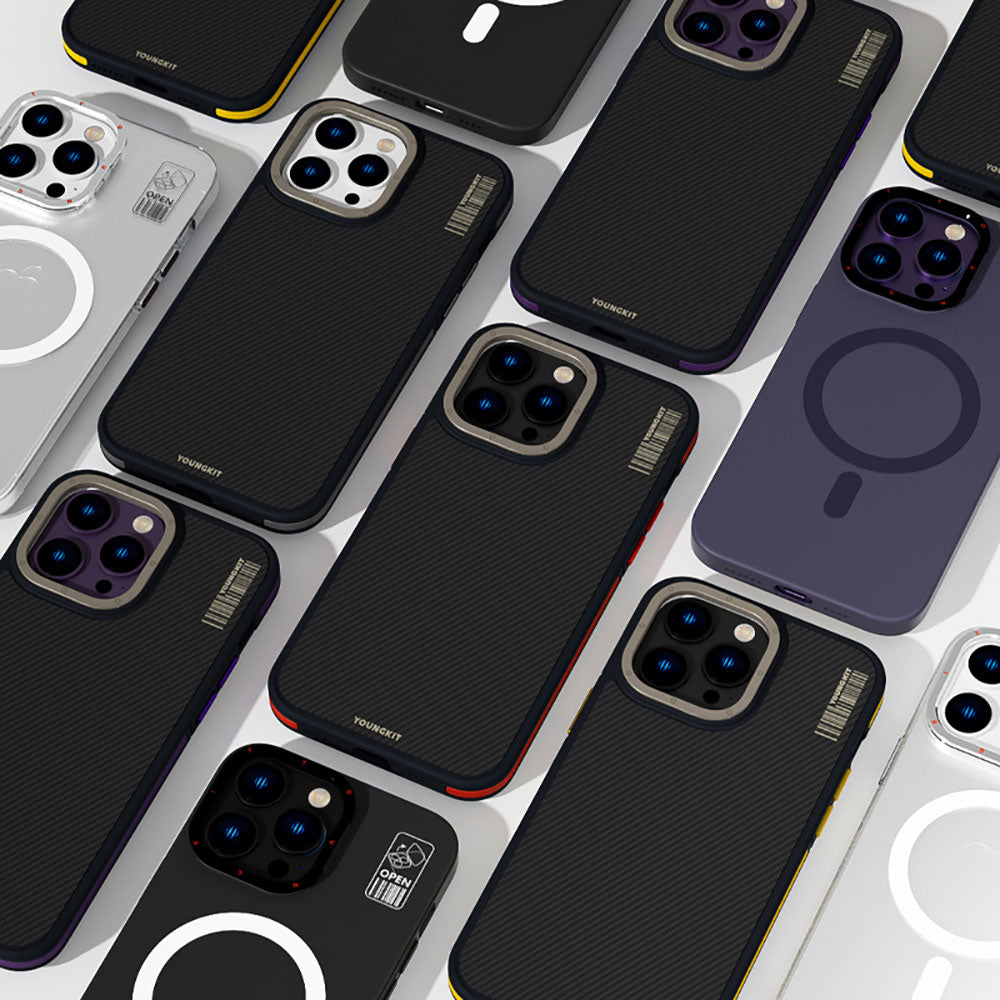 iPhone 14 Pro Max Kılıf Magsafe Şarj Özellikli YoungKit 600D Kevlar Kılıf Kırmızı