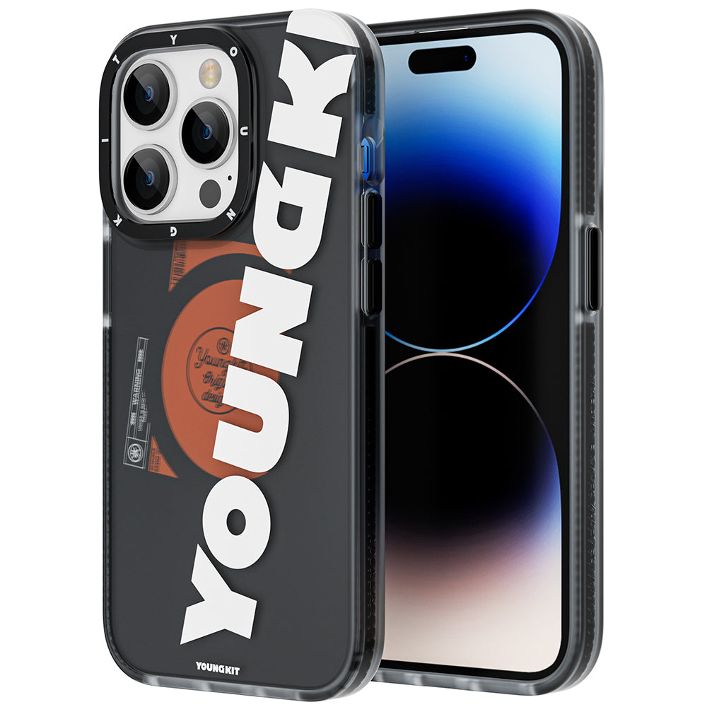 iPhone 14 Pro Max Kılıf Magsafe Şarj Özellikli Youngkit Binfen Serisi Yazı Temalı Kılıf Siyah