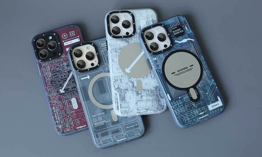 iPhone 14 Pro Max Kılıf Magsafe Şarj Özellikli YoungKit Technology Serisi Kılıf Siyah-Gri