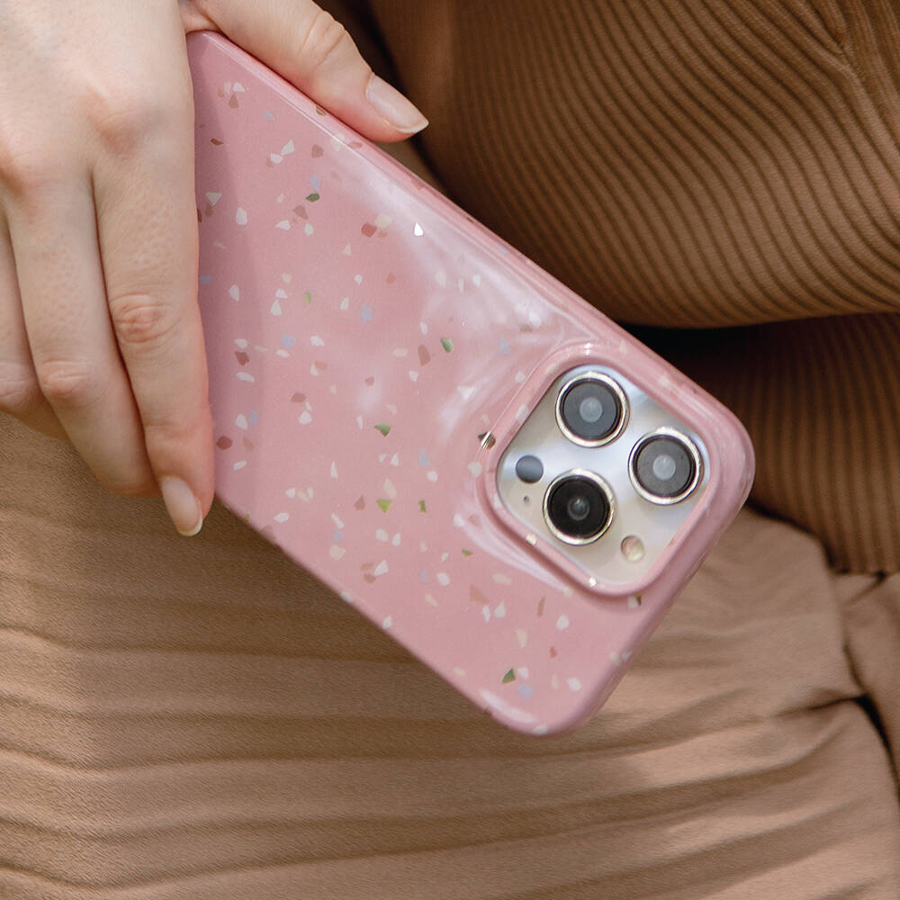 iPhone 14 Pro Max Kılıf Mozaik Desenli Coehl Terrazzo Kılıf Gri