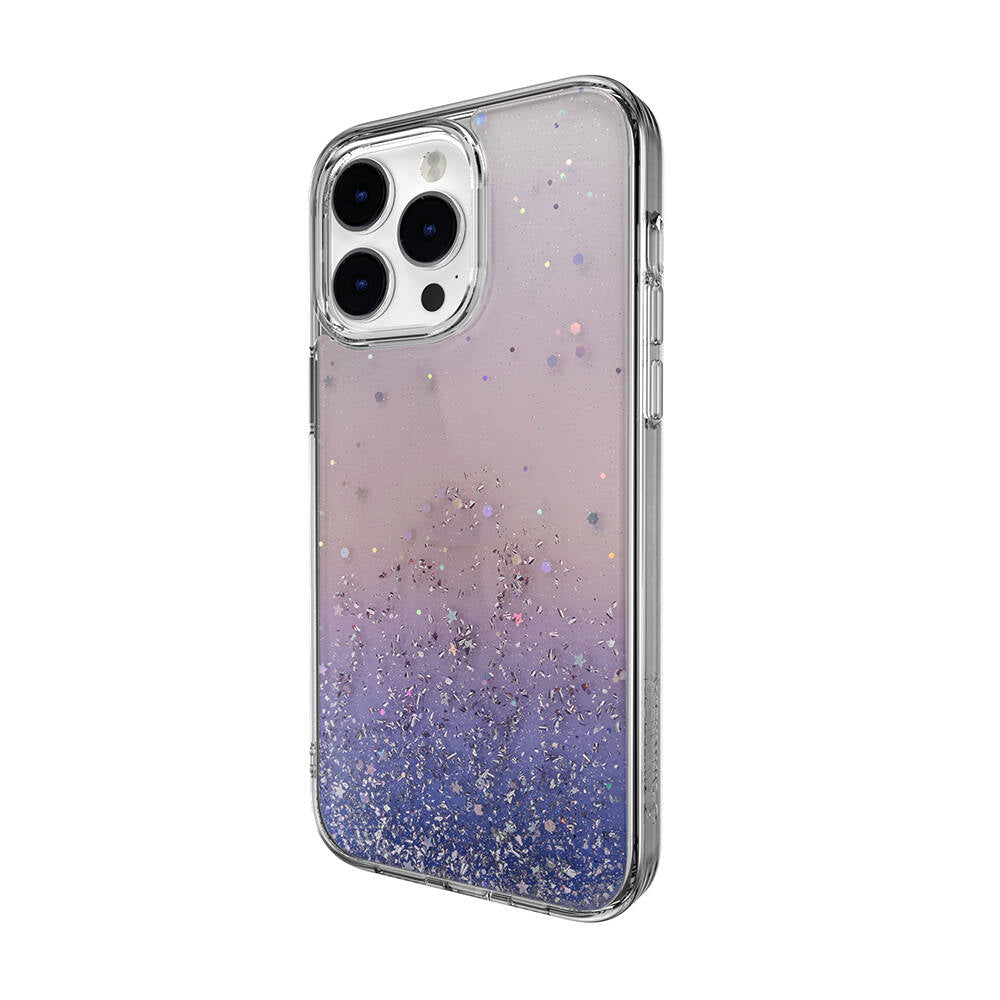 iPhone 14 Pro Max Kılıf Parlayan Simli Şeffaf Lisanslı Switcheasy Starfield Kılıf Mavi