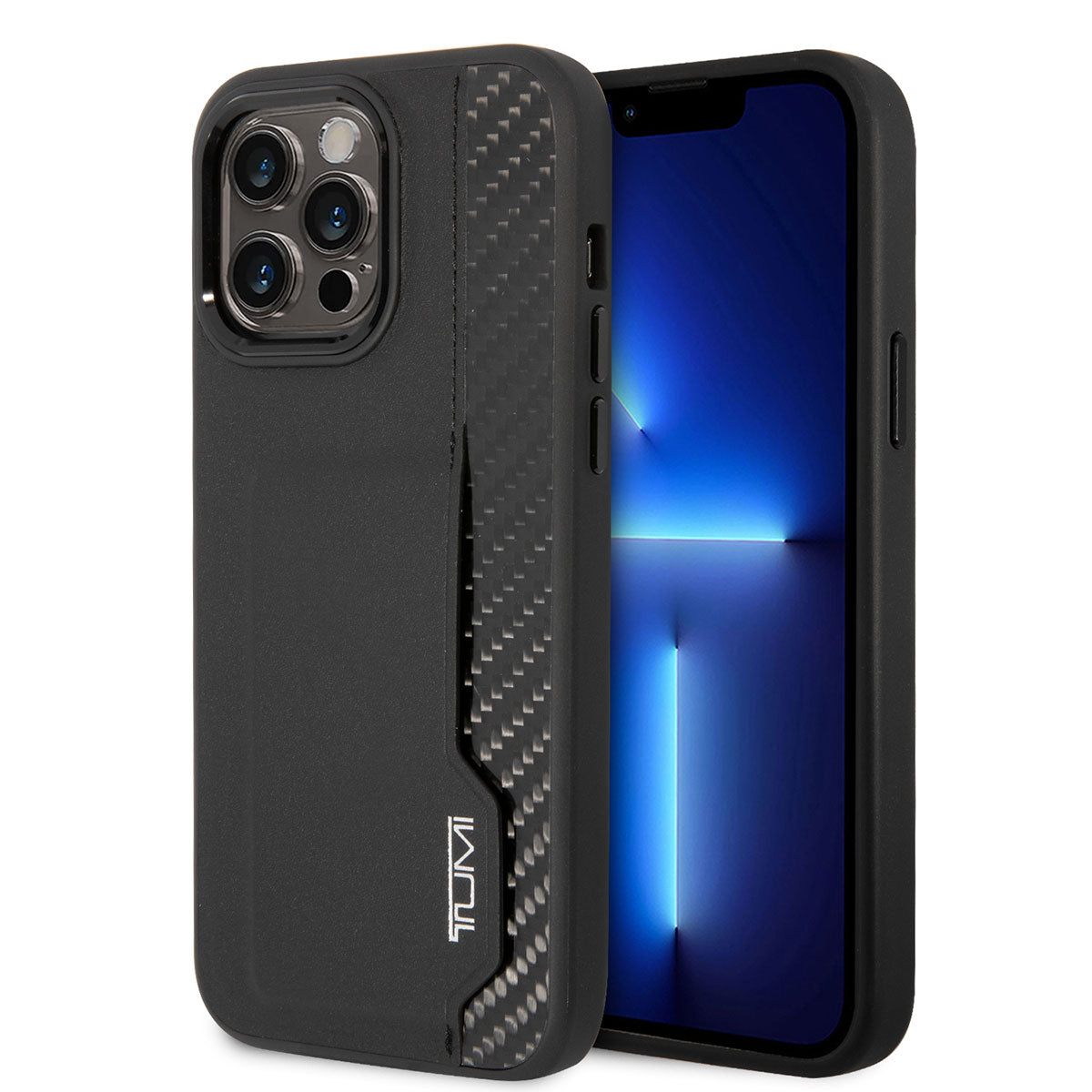 iPhone 14 Pro Max Kılıf TUMI Deri Ve Hakiki Alüminyum Kartlıklı Dizayn Kılıf Siyah