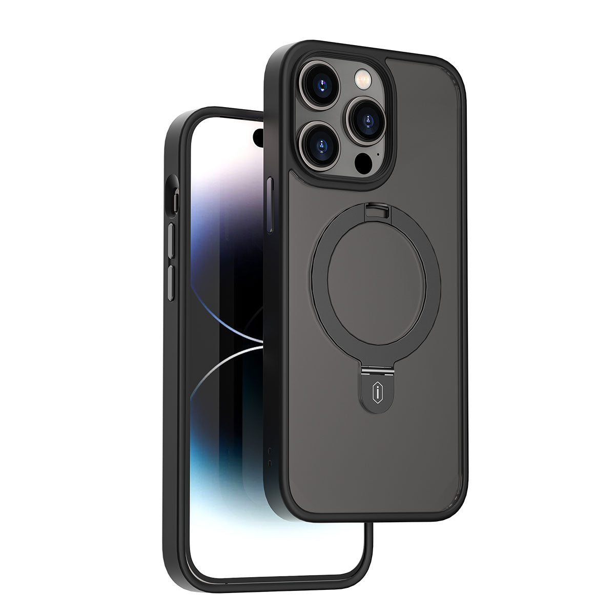 iPhone 14 Pro Max Kılıf Wiwu ZMM-010 Magsafe Şarj Özellikli Parmak İzi Bırakmayan Mat Transparan Standlı Kılıf Derin Mor