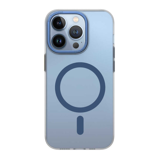 iPhone 14 Pro Max Wiwu Frosted Magnetic Buzlu Sert PC Kılıf Mavi