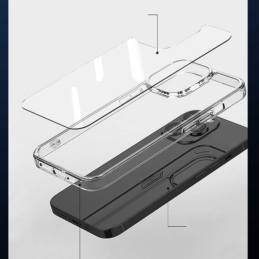iPhone 14 Pro Max Wiwu Magsafe Şarj Özellikli Lens Korumalı Şeffaf Silikon Kılıf Siyah