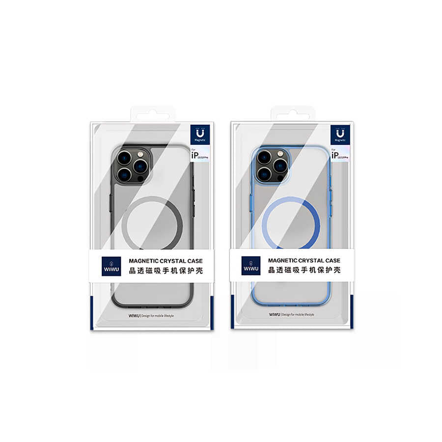 iPhone 14 Pro Max Wiwu Magsafe Şarj Özellikli Lens Korumalı Şeffaf Silikon Kılıf Siyah