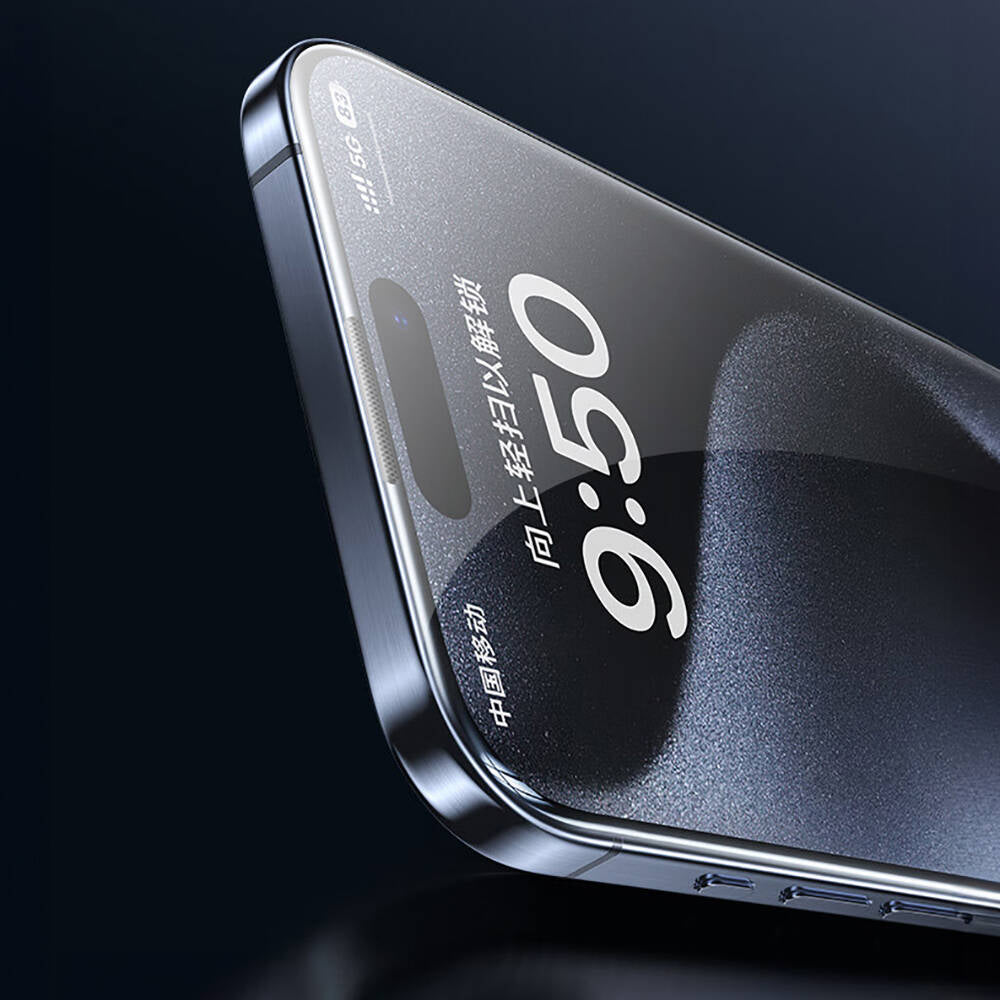 iPhone 14 Pro Max Wiwu SQ-008 Oleofobik Easy Install Darbeye Karşı Dayanıklı Temperli Cam Ekran Koruyucu + Kolay Uygulama Aparatlı Siyah