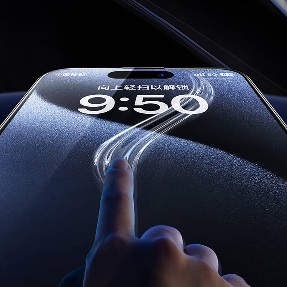 iPhone 14 Pro Max Wiwu SQ-008 Oleofobik Easy Install Darbeye Karşı Dayanıklı Temperli Cam Ekran Koruyucu + Kolay Uygulama Aparatlı Siyah