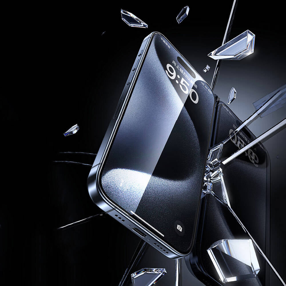 iPhone 14 Pro Max Wiwu SQ-008 Oleofobik Easy Install Darbeye Karşı Dayanıklı Temperli Cam Ekran Koruyucu + Kolay Uygulama Aparatlı Siyah