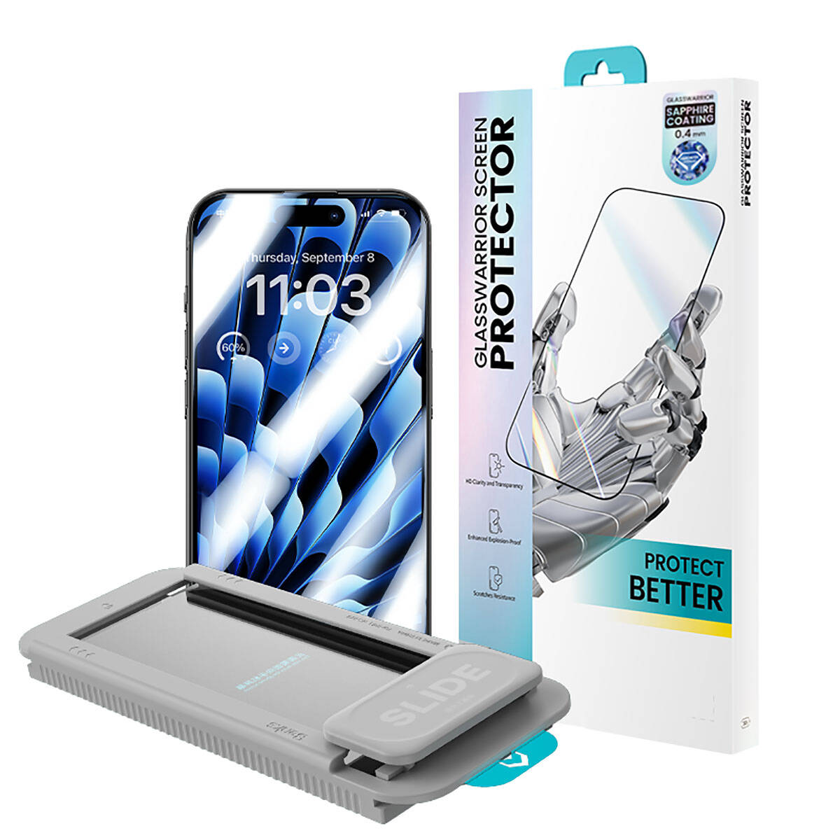 Apple iPhone 15 Benks Glass Warrior Safir Coating Ekran Koruyucu + Kolay Uygulama Aparatlı